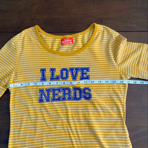 HERBENCH Yellow Printed Tee Stripes I LOVE NERDS Shortsleeves - Picture 6 of 9